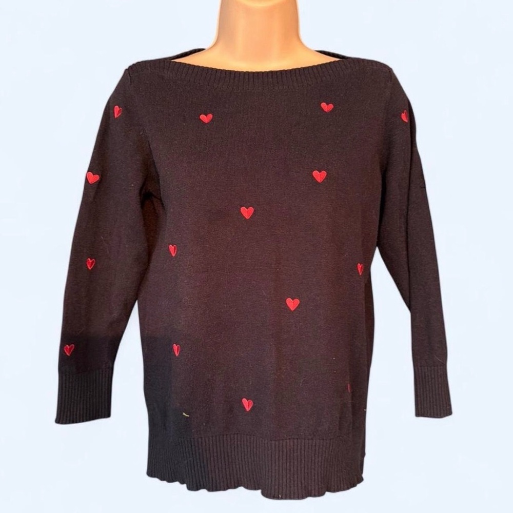 Women's Navy Sweater with Red Heart Accents Loft brand
